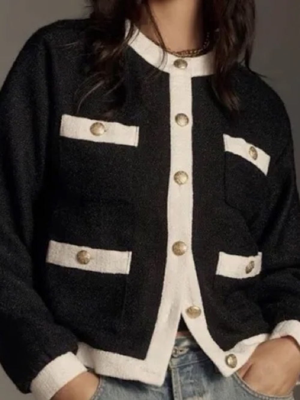 byAnthropologie Classic Black & White Contrast Button Jacket. Size L.